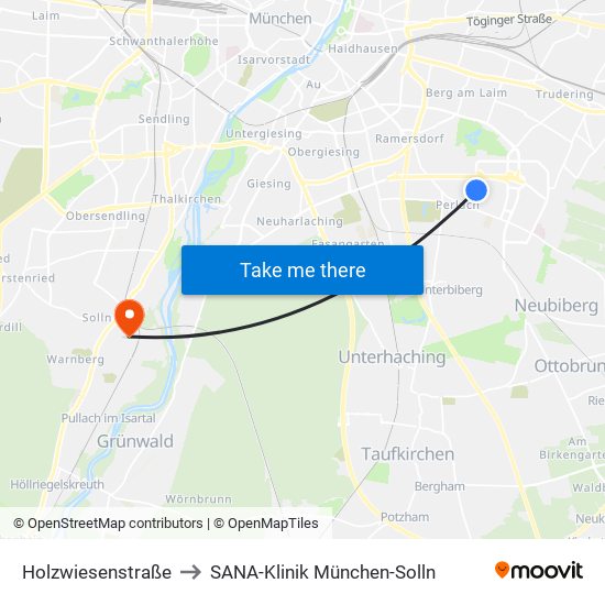 Holzwiesenstraße to SANA-Klinik München-Solln map