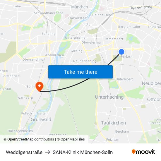 Weddigenstraße to SANA-Klinik München-Solln map