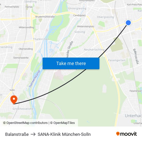 Balanstraße to SANA-Klinik München-Solln map