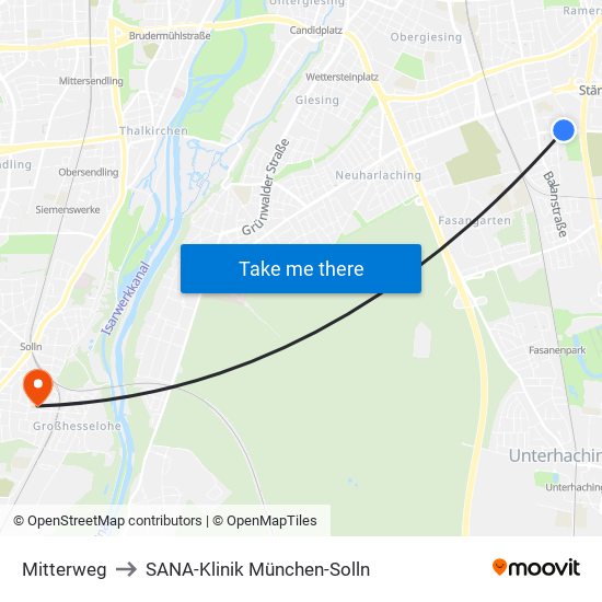 Mitterweg to SANA-Klinik München-Solln map