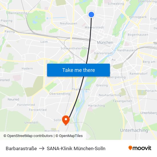 Barbarastraße to SANA-Klinik München-Solln map