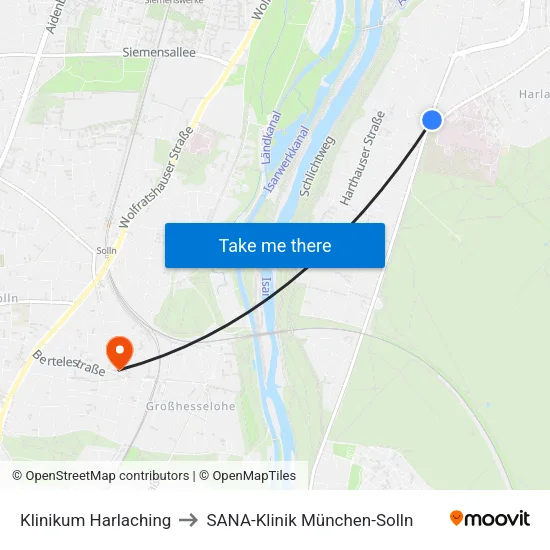 Klinikum Harlaching to SANA-Klinik München-Solln map
