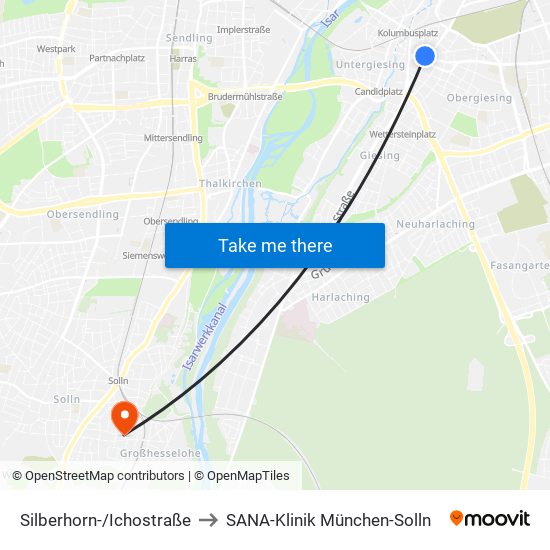 Silberhorn-/Ichostraße to SANA-Klinik München-Solln map