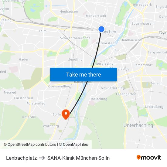 Lenbachplatz to SANA-Klinik München-Solln map