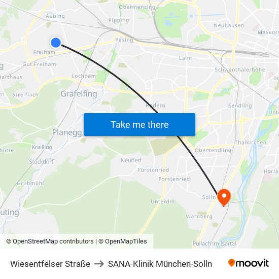 Wiesentfelser Straße to SANA-Klinik München-Solln map