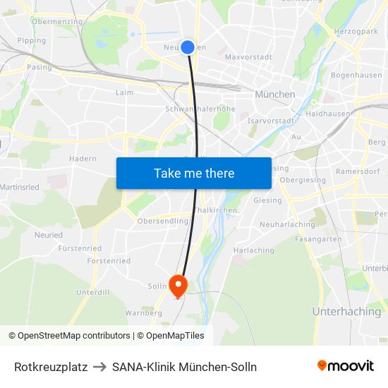 Rotkreuzplatz to SANA-Klinik München-Solln map