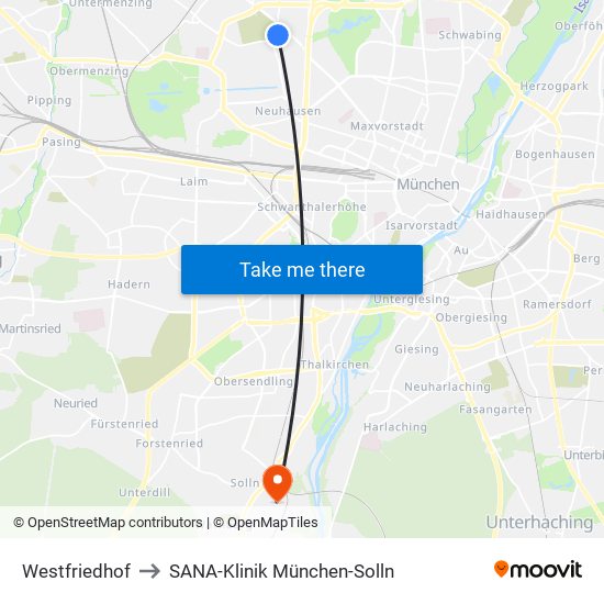 Westfriedhof to SANA-Klinik München-Solln map