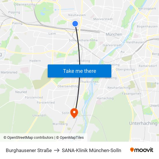 Burghausener Straße to SANA-Klinik München-Solln map