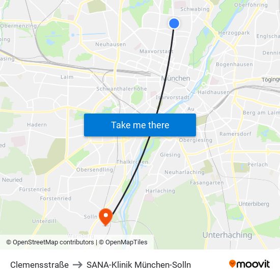 Clemensstraße to SANA-Klinik München-Solln map