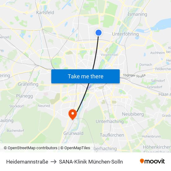 Heidemannstraße to SANA-Klinik München-Solln map