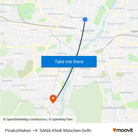 Pinakotheken to SANA-Klinik München-Solln map