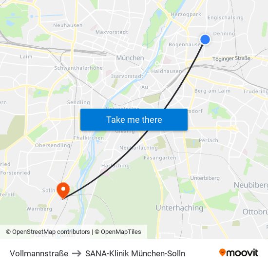 Vollmannstraße to SANA-Klinik München-Solln map