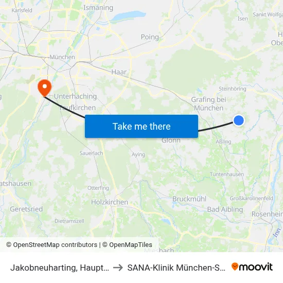 Jakobneuharting, Hauptstr. to SANA-Klinik München-Solln map