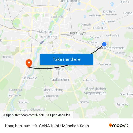 Haar, Klinikum to SANA-Klinik München-Solln map