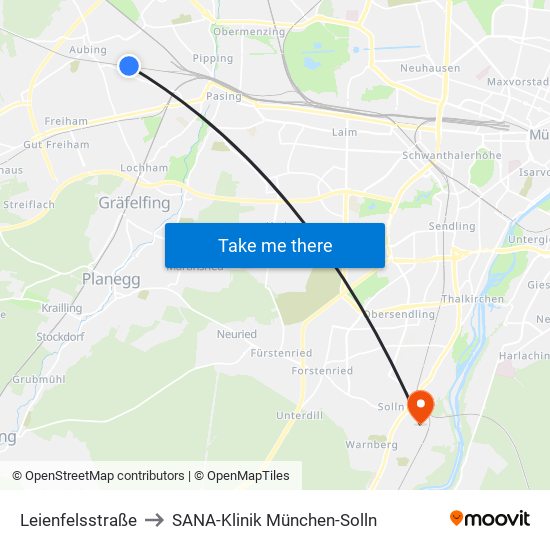 Leienfelsstraße to SANA-Klinik München-Solln map