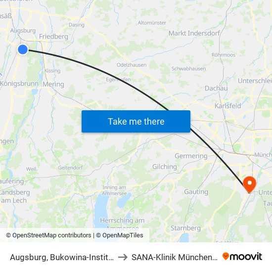 Augsburg, Bukowina-Institut/Pci to SANA-Klinik München-Solln map