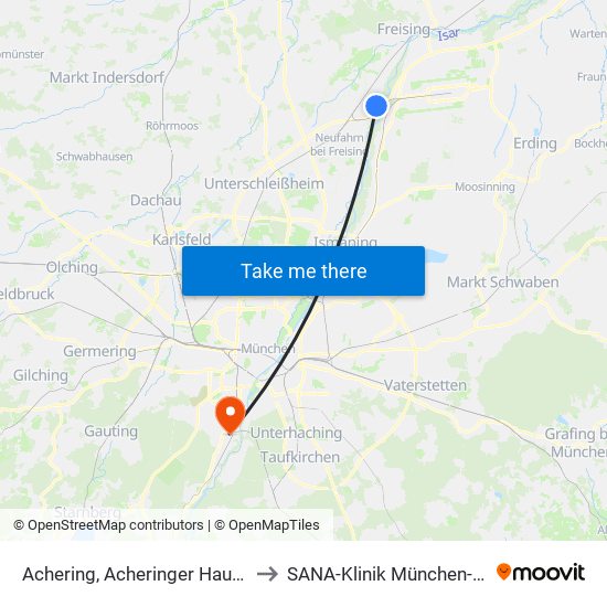 Achering, Acheringer Hauptstr. to SANA-Klinik München-Solln map