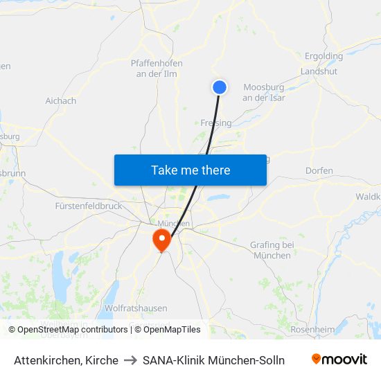 Attenkirchen, Kirche to SANA-Klinik München-Solln map