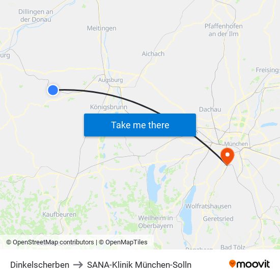 Dinkelscherben to SANA-Klinik München-Solln map