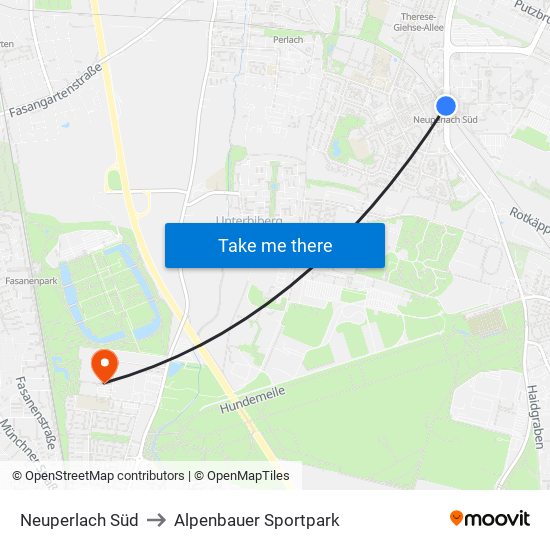 Neuperlach Süd to Alpenbauer Sportpark map