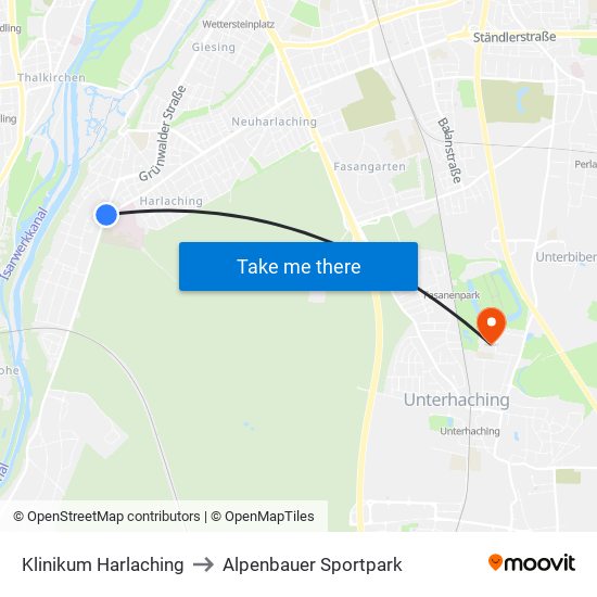 Klinikum Harlaching to Alpenbauer Sportpark map
