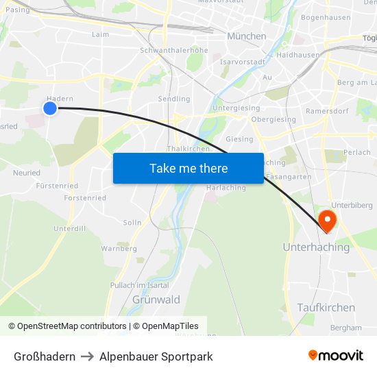 Großhadern to Alpenbauer Sportpark map