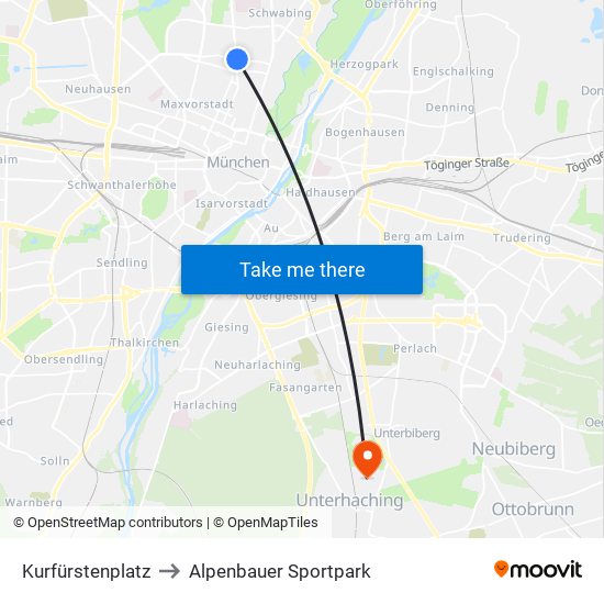 Kurfürstenplatz to Alpenbauer Sportpark map