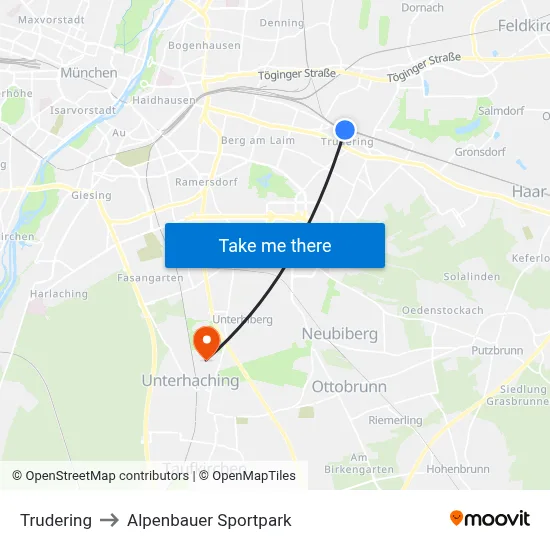 Trudering to Alpenbauer Sportpark map