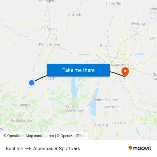 Buchloe to Alpenbauer Sportpark map