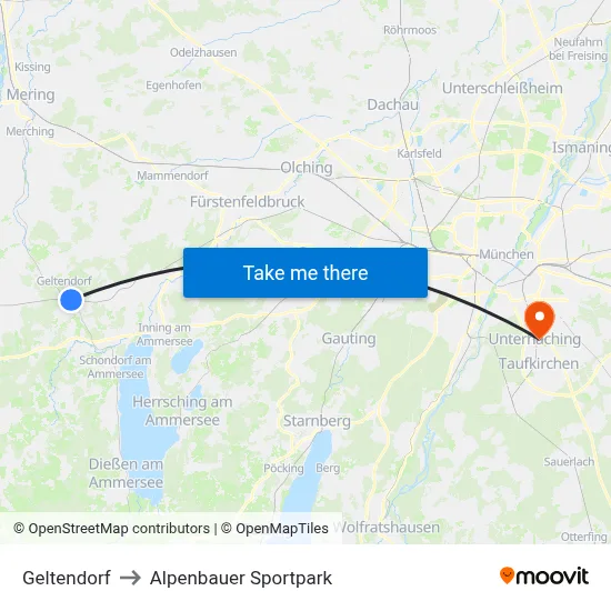 Geltendorf to Alpenbauer Sportpark map