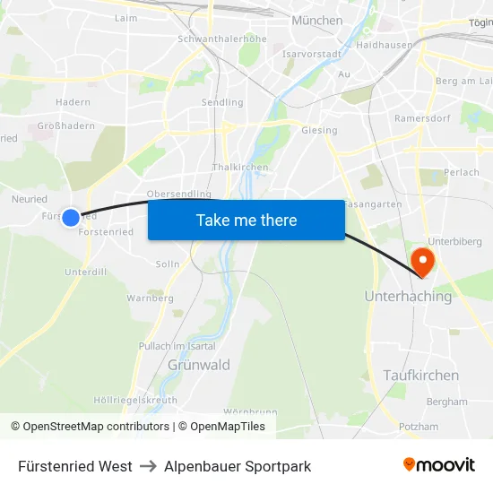 Fürstenried West to Alpenbauer Sportpark map
