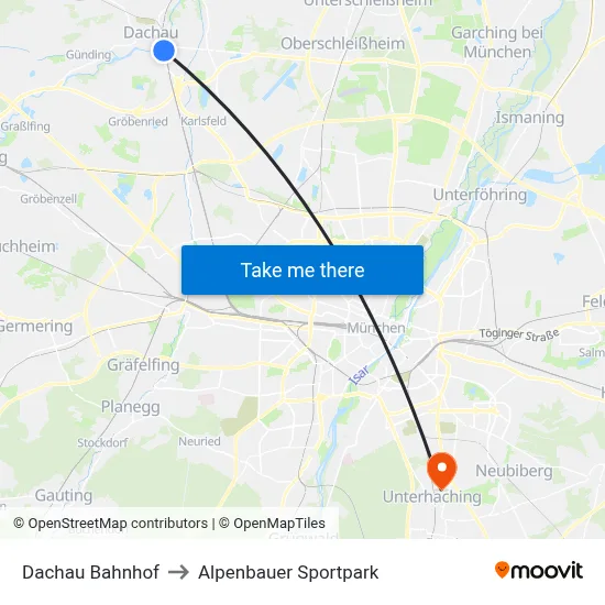 Dachau Bahnhof to Alpenbauer Sportpark map