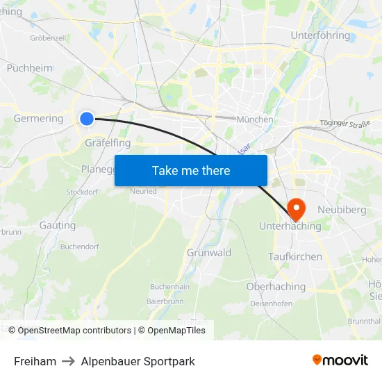 Freiham to Alpenbauer Sportpark map