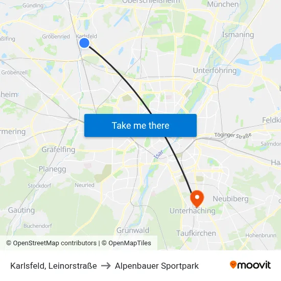 Karlsfeld, Leinorstraße to Alpenbauer Sportpark map