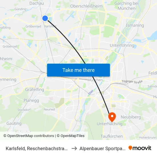 Karlsfeld, Reschenbachstraße to Alpenbauer Sportpark map