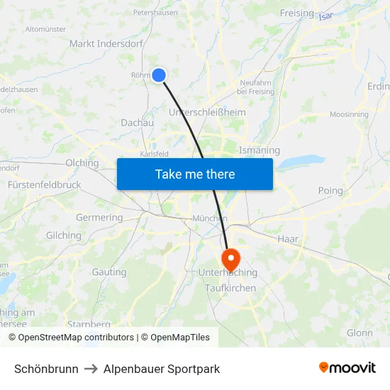 Schönbrunn to Alpenbauer Sportpark map
