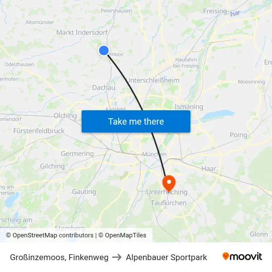 Großinzemoos, Finkenweg to Alpenbauer Sportpark map