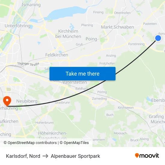 Karlsdorf, Nord to Alpenbauer Sportpark map