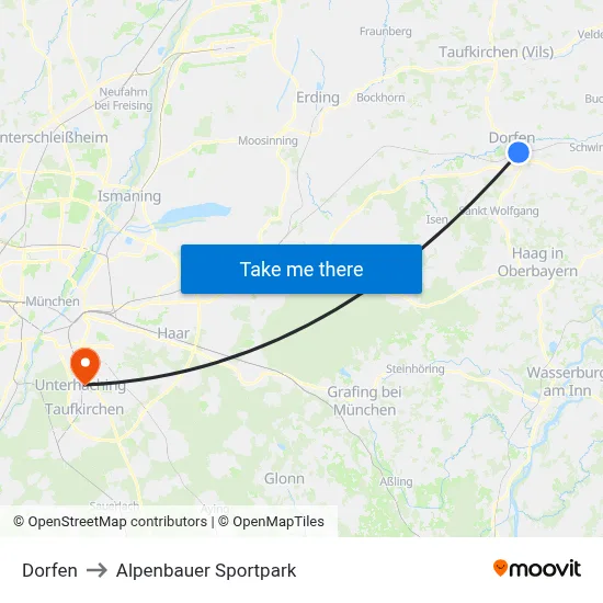 Dorfen to Alpenbauer Sportpark map
