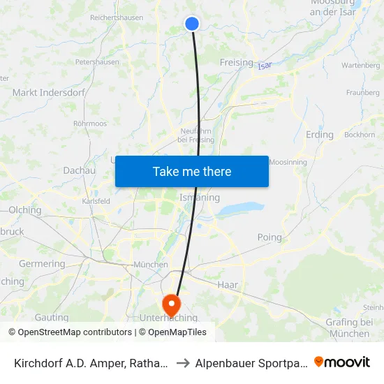 Kirchdorf A.D. Amper, Rathaus to Alpenbauer Sportpark map