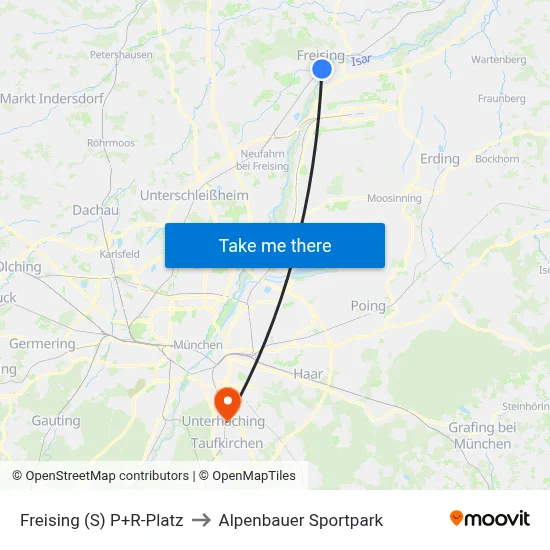 Freising (S) P+R-Platz to Alpenbauer Sportpark map