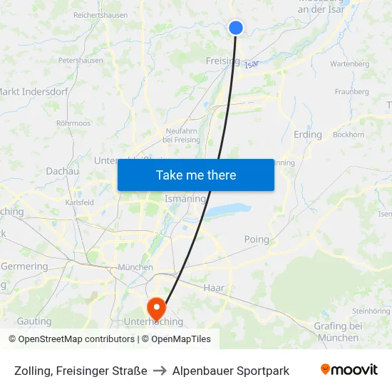 Zolling, Freisinger Straße to Alpenbauer Sportpark map