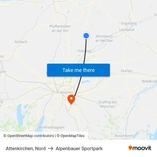 Attenkirchen, Nord to Alpenbauer Sportpark map