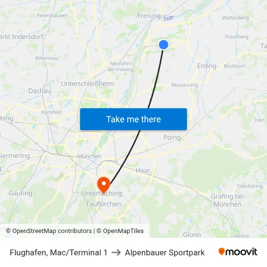 Flughafen, Mac/Terminal 1 to Alpenbauer Sportpark map
