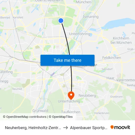 Neuherberg, Helmholtz-Zentrum to Alpenbauer Sportpark map