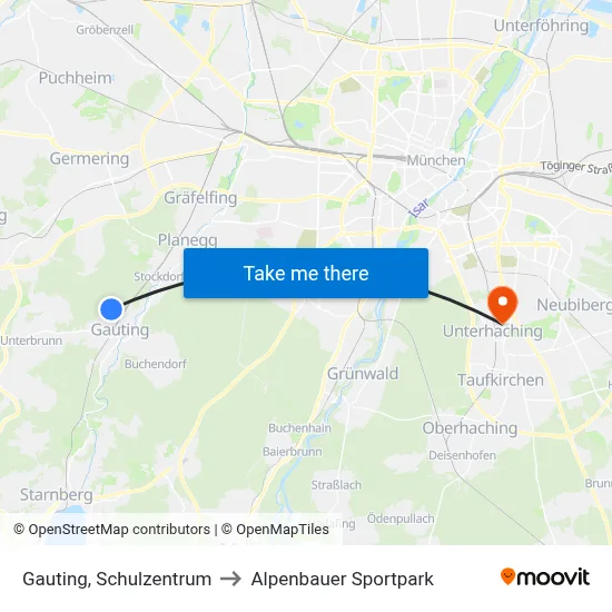 Gauting, Schulzentrum to Alpenbauer Sportpark map