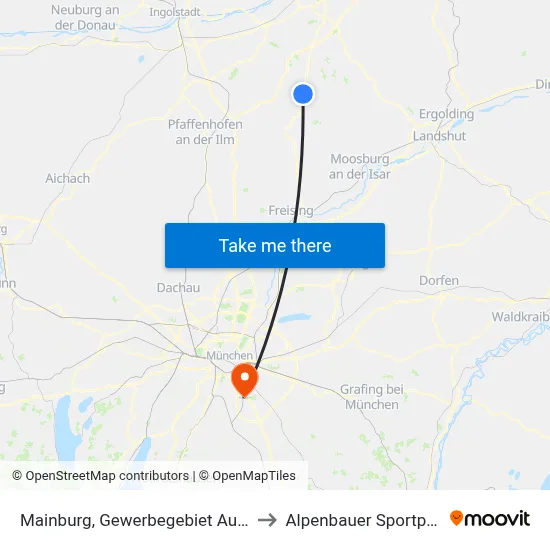 Mainburg, Gewerbegebiet Auhof to Alpenbauer Sportpark map