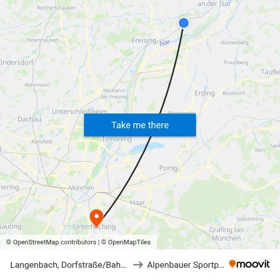 Langenbach, Dorfstraße/Bahnhof to Alpenbauer Sportpark map