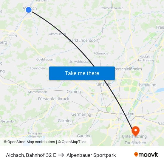 Aichach, Bahnhof 32 E to Alpenbauer Sportpark map