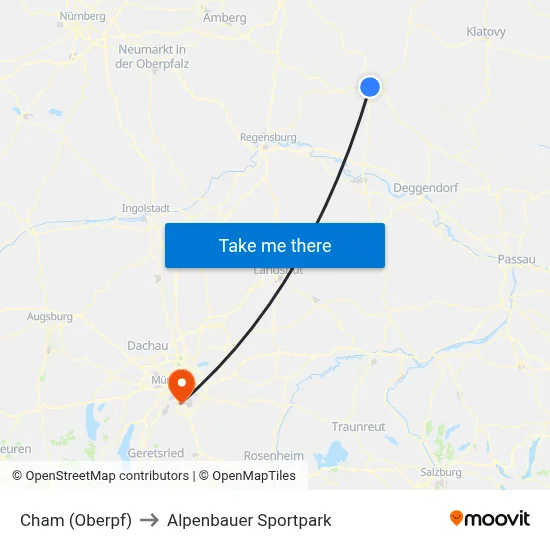 Cham (Oberpf) to Alpenbauer Sportpark map